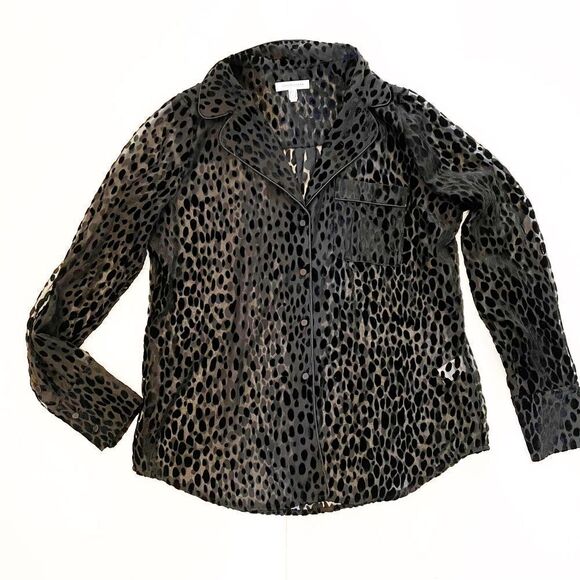 Good American Bliss Shirt Sheer Leopard Pattern Size 2 or Medium - Picture 3 of 9